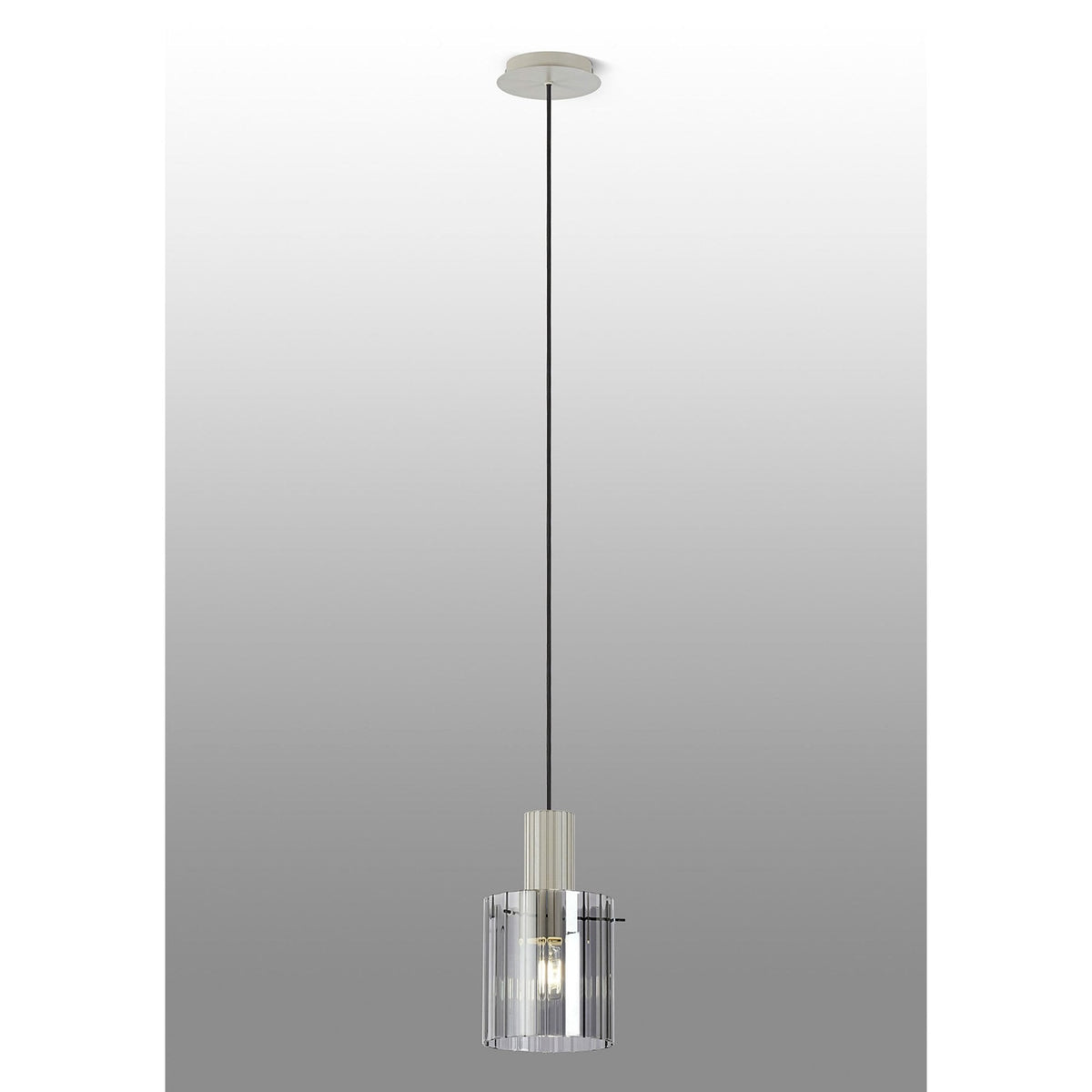 Belstone Wide Ribbed Single Drop Pendant in Beige Stone with Smoke Glass