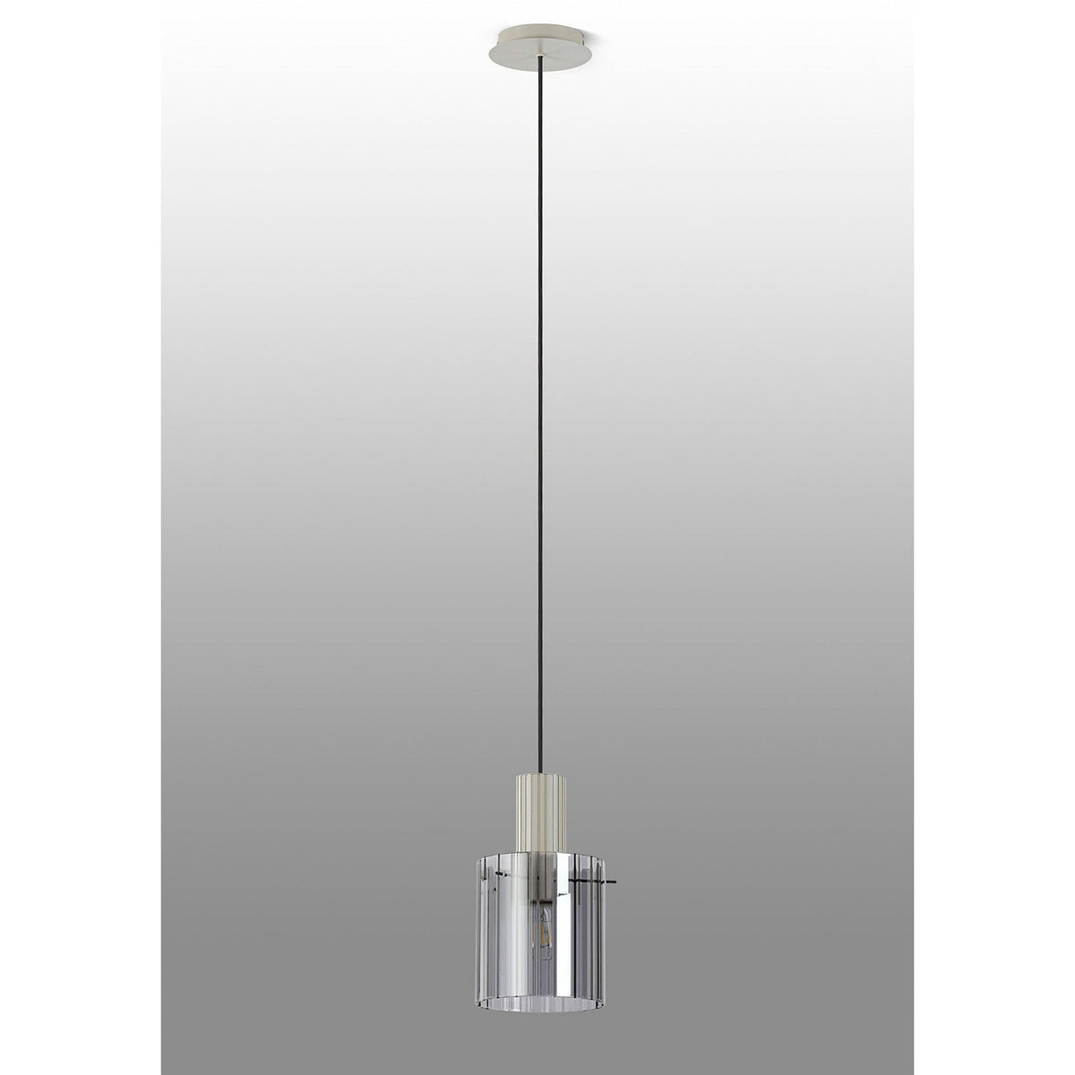 Belstone Wide Ribbed Single Drop Pendant in Beige Stone with Smoke Glass