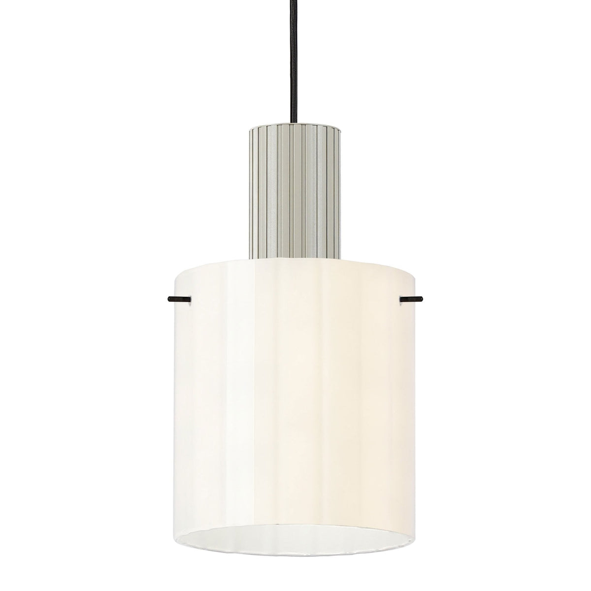 Belstone Wide Ribbed Single Drop Pendant in Beige Stone with Gloss White Glass