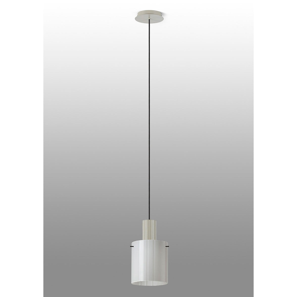 Belstone Wide Ribbed Single Drop Pendant in Beige Stone with Gloss White Glass