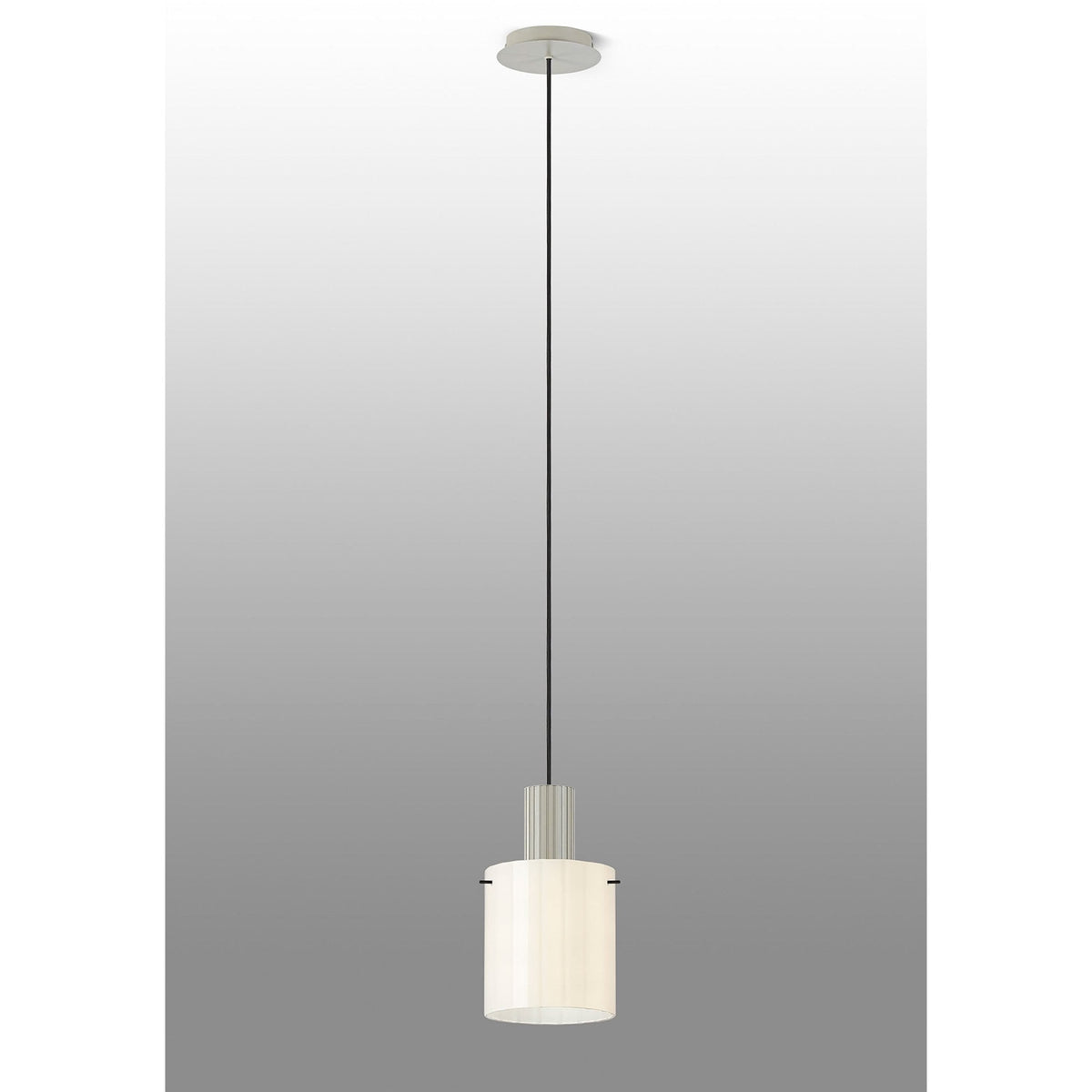 Belstone Wide Ribbed Single Drop Pendant in Beige Stone with Gloss White Glass
