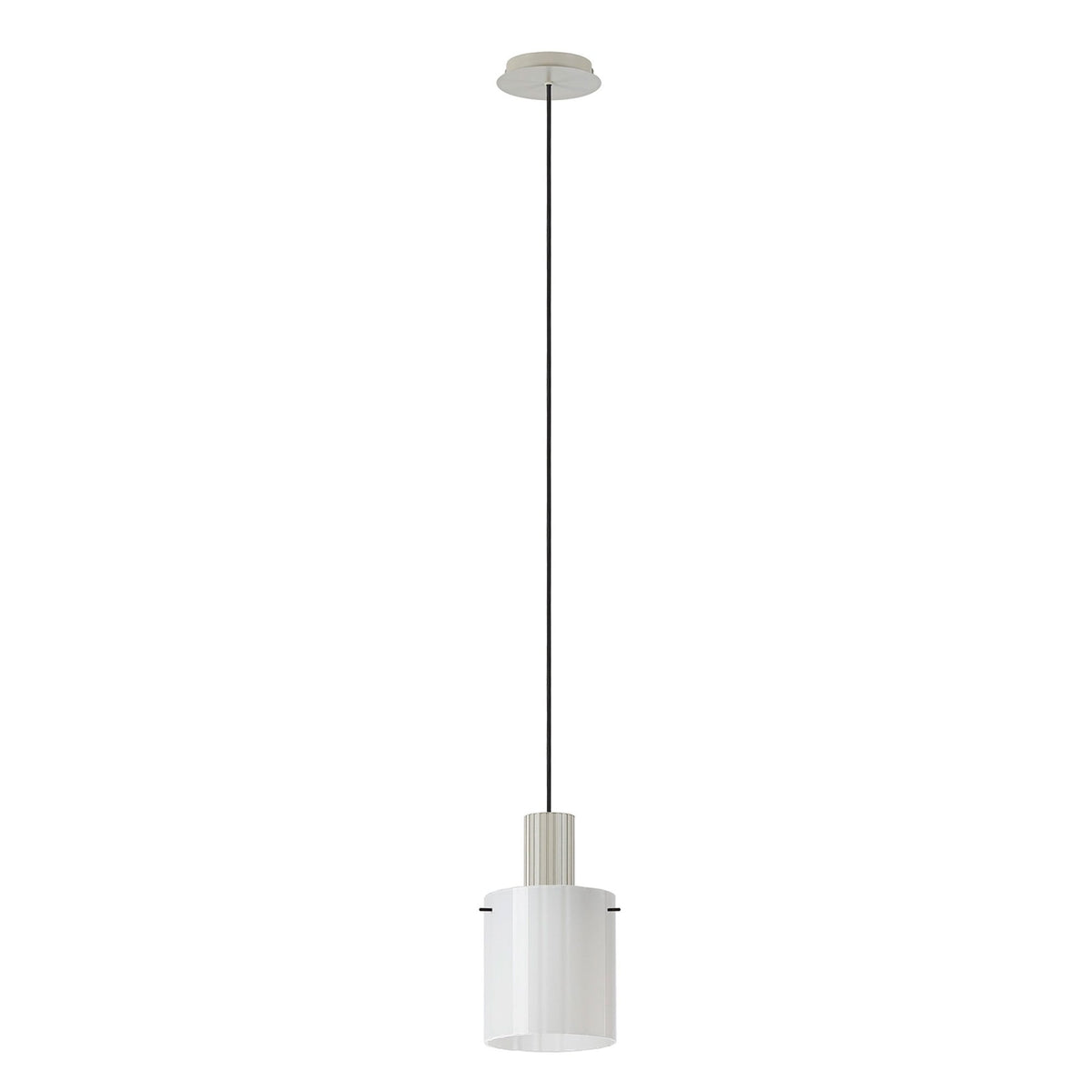 Belstone Wide Ribbed Single Drop Pendant in Beige Stone with Gloss White Glass