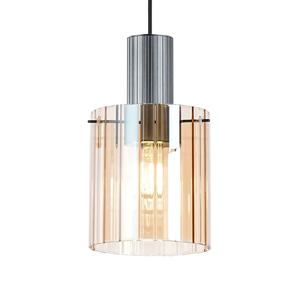Belstone Wide Ribbed Single Drop Pendant in Dark Grey with Amber Glass