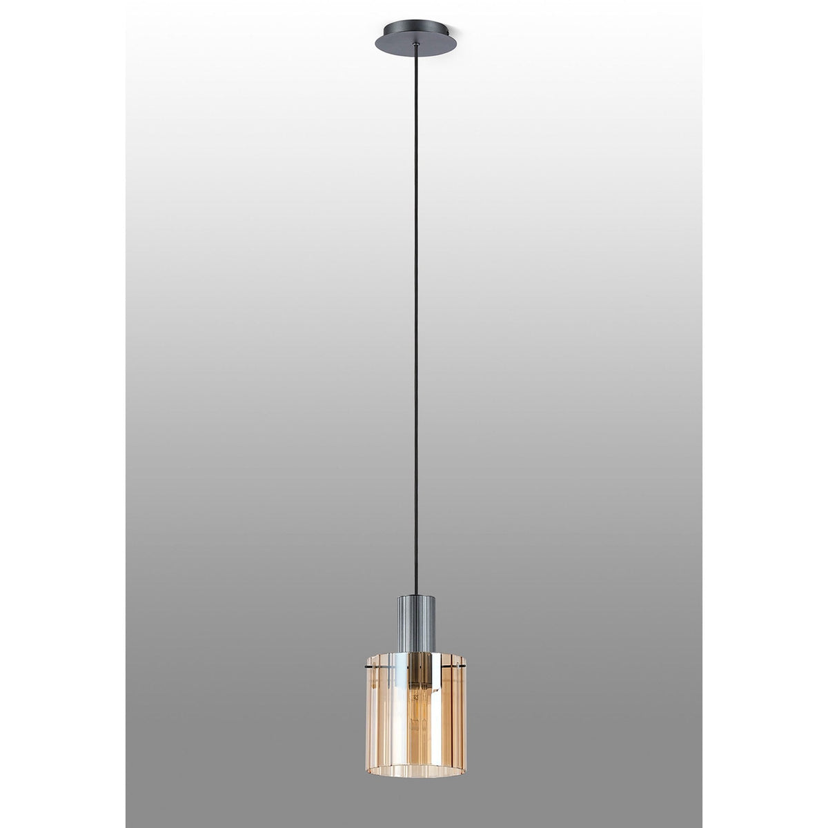 Belstone Wide Ribbed Single Drop Pendant in Dark Grey with Amber Glass