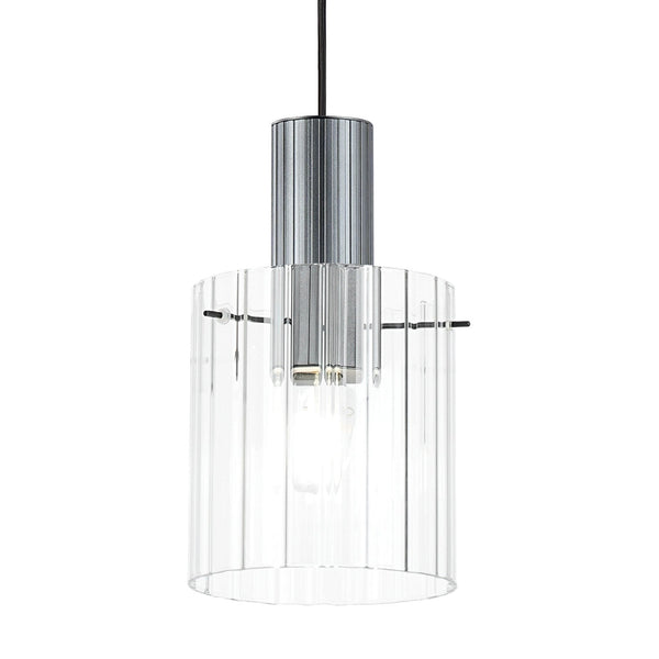 Belstone Wide Ribbed Single Drop Pendant in Dark Grey with Clear Glass