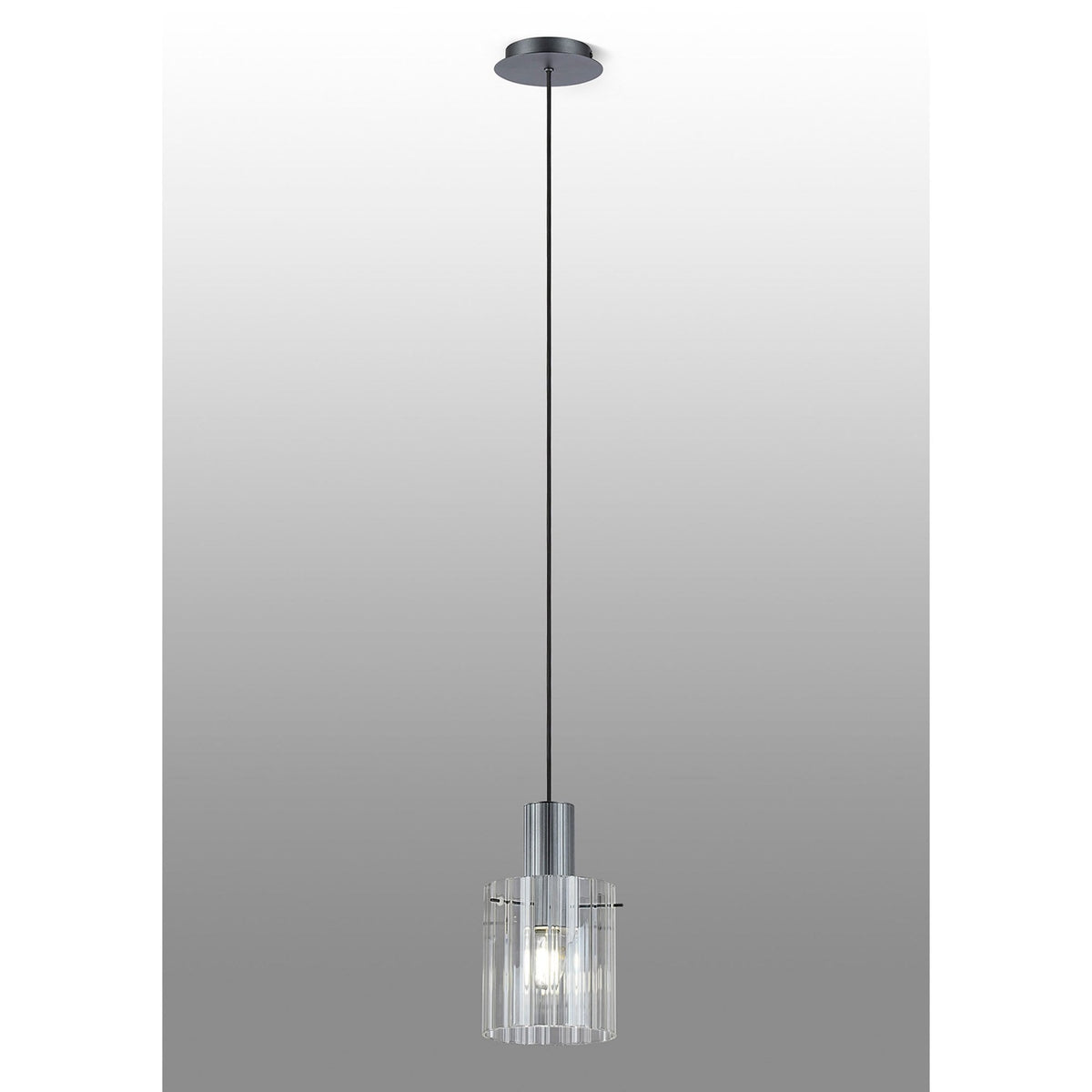 Belstone Wide Ribbed Single Drop Pendant in Dark Grey with Clear Glass