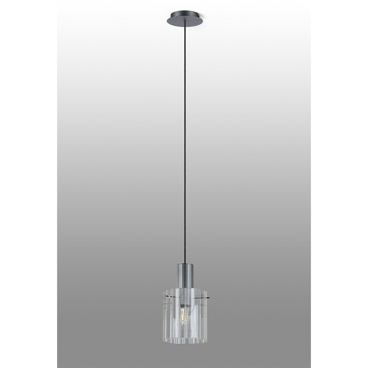 Belstone Wide Ribbed Single Drop Pendant in Dark Grey with Clear Glass