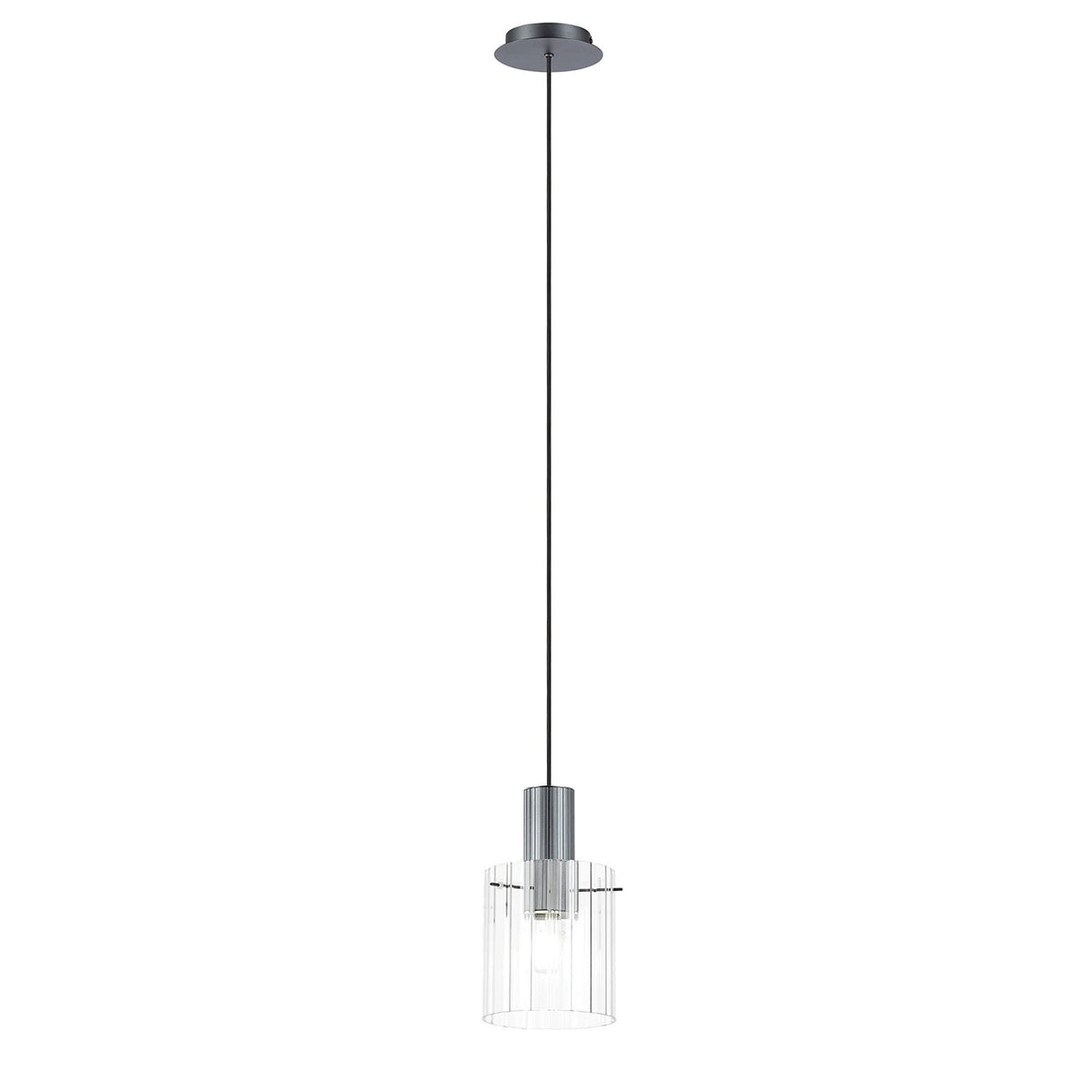 Belstone Wide Ribbed Single Drop Pendant in Dark Grey with Clear Glass