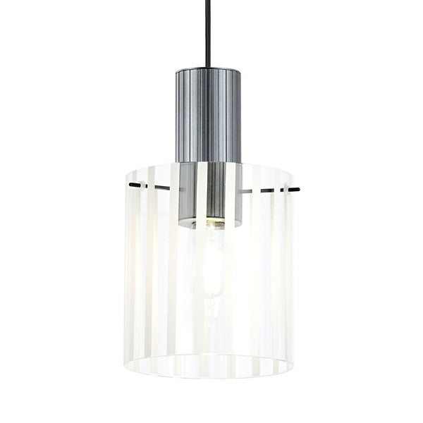 Belstone Wide Ribbed Single Drop Pendant in Dark Grey with Frosted & Clear Glass