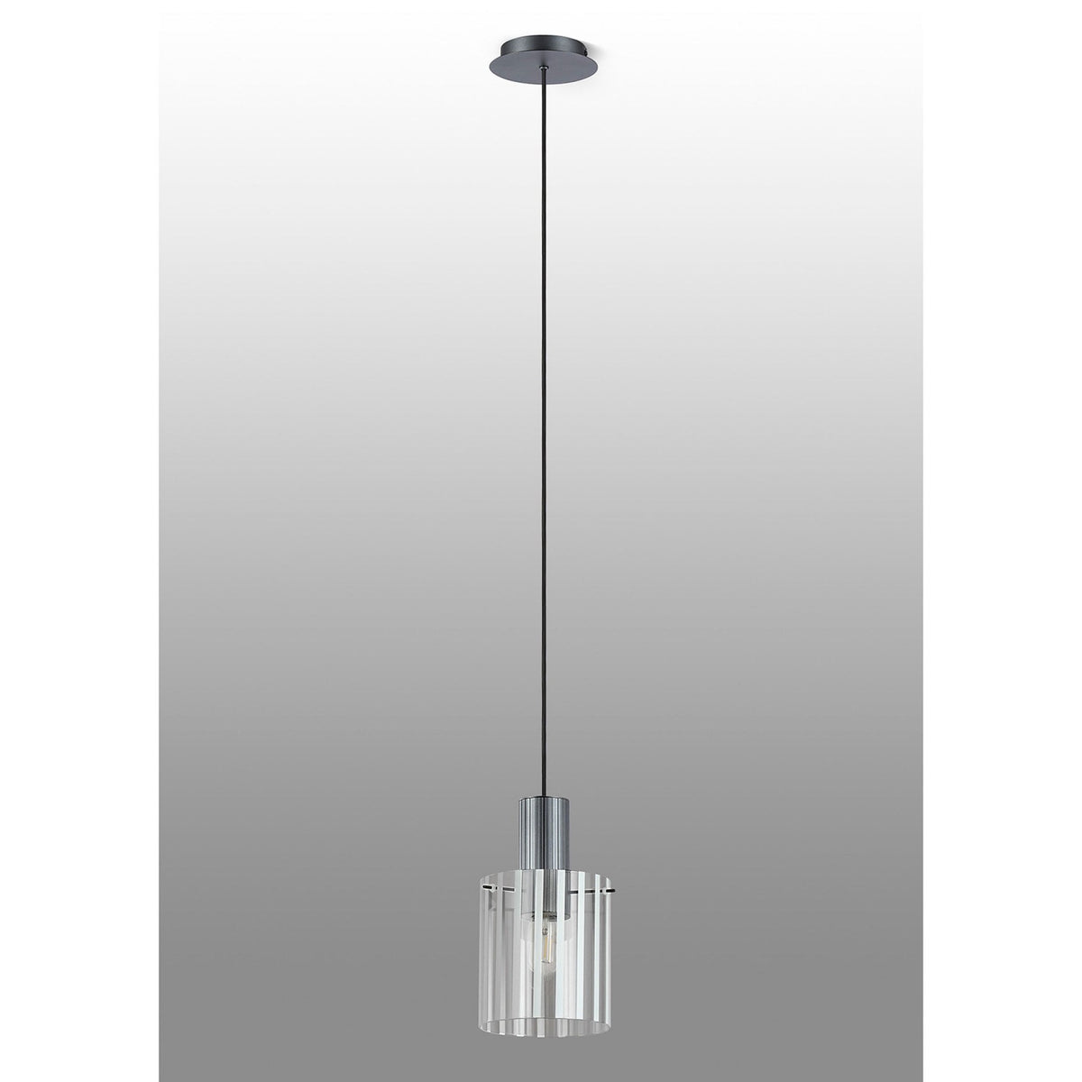 Belstone Wide Ribbed Single Drop Pendant in Dark Grey with Frosted & Clear Glass