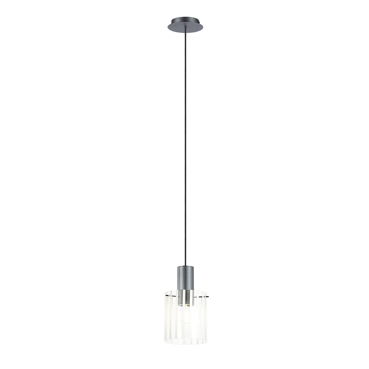 Belstone Wide Ribbed Single Drop Pendant in Dark Grey with Frosted & Clear Glass