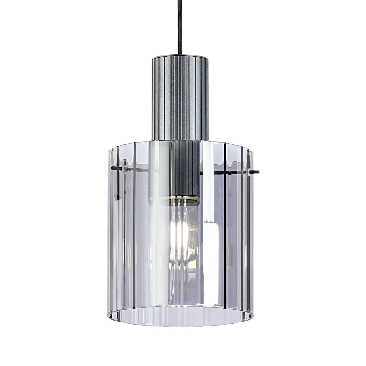 Belstone Wide Ribbed Single Drop Pendant in Dark Grey with Smoke Glass