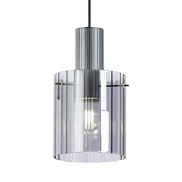Belstone Wide Ribbed Single Drop Pendant in Dark Grey with Smoke Glass