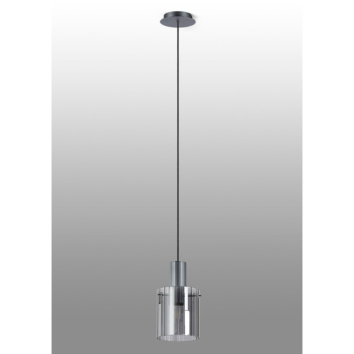 Belstone Wide Ribbed Single Drop Pendant in Dark Grey with Smoke Glass
