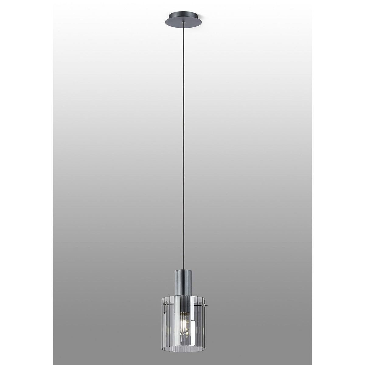 Belstone Wide Ribbed Single Drop Pendant in Dark Grey with Smoke Glass