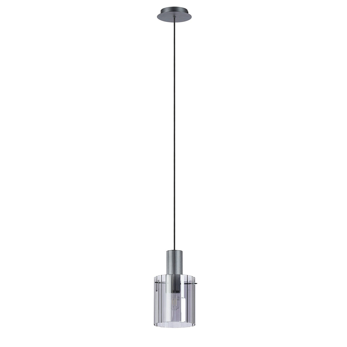 Belstone Wide Ribbed Single Drop Pendant in Dark Grey with Smoke Glass