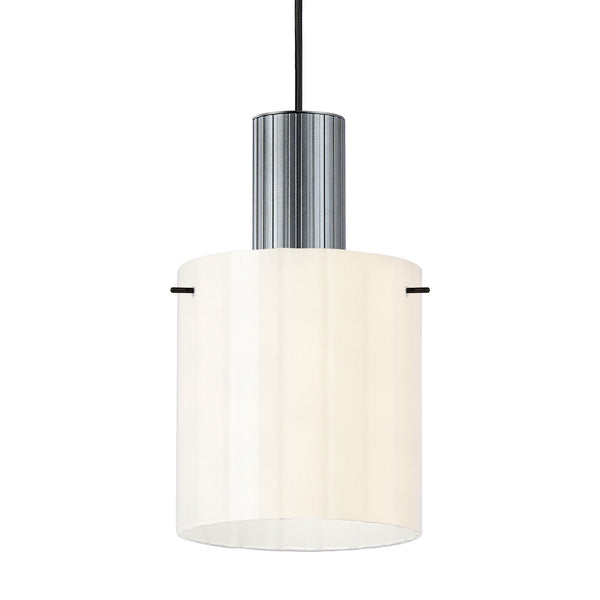 Belstone Wide Ribbed Single Drop Pendant in Dark Grey with Gloss White Glass