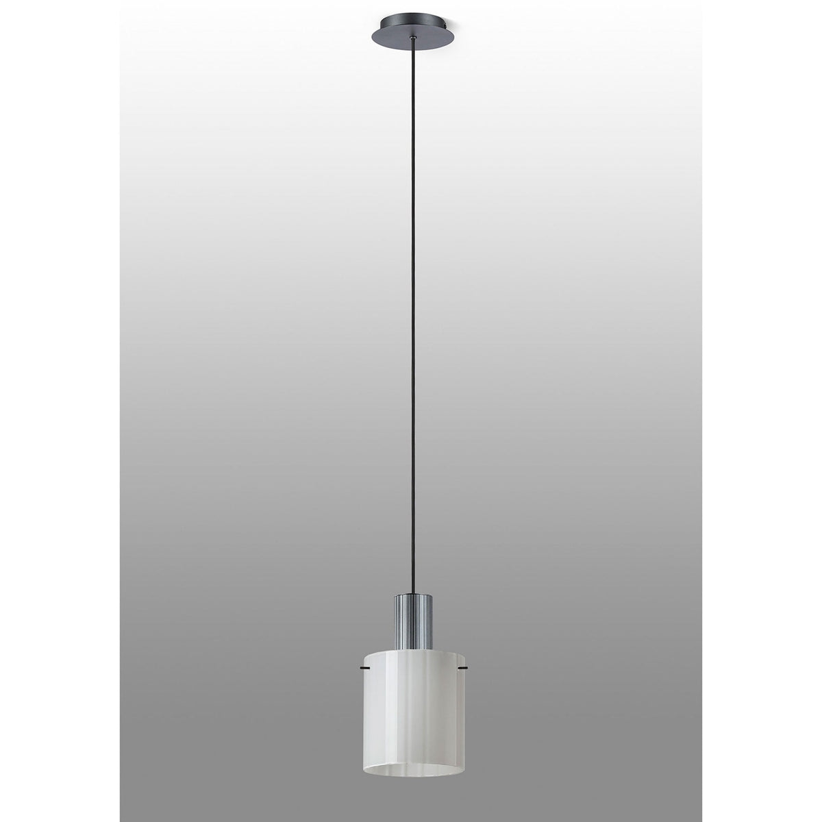 Belstone Wide Ribbed Single Drop Pendant in Dark Grey with Gloss White Glass