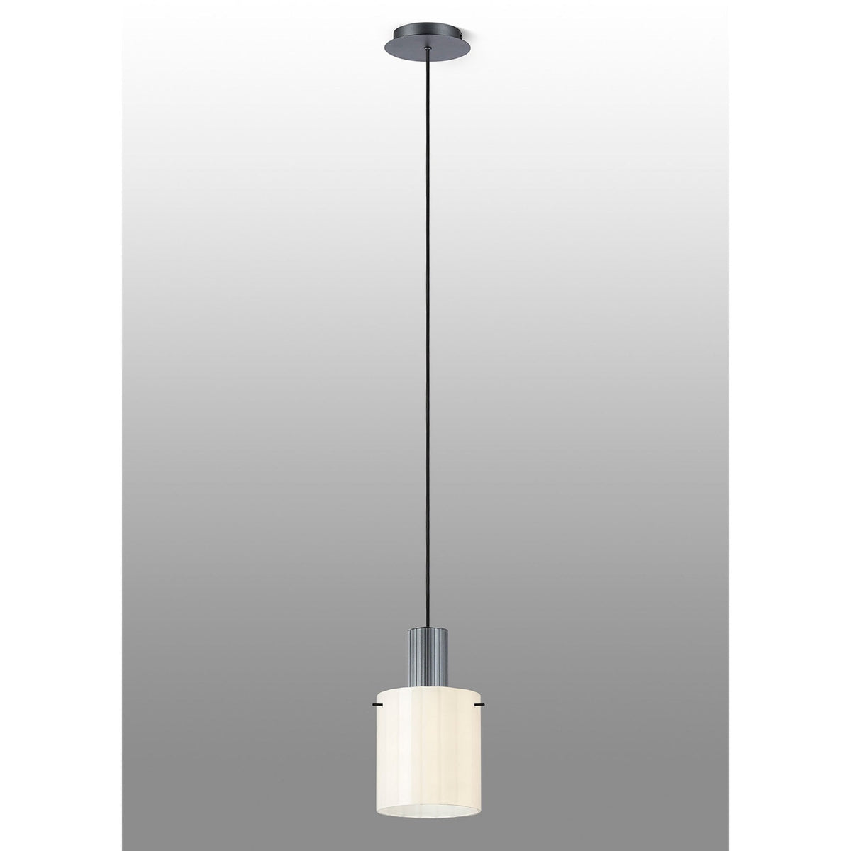 Belstone Wide Ribbed Single Drop Pendant in Dark Grey with Gloss White Glass