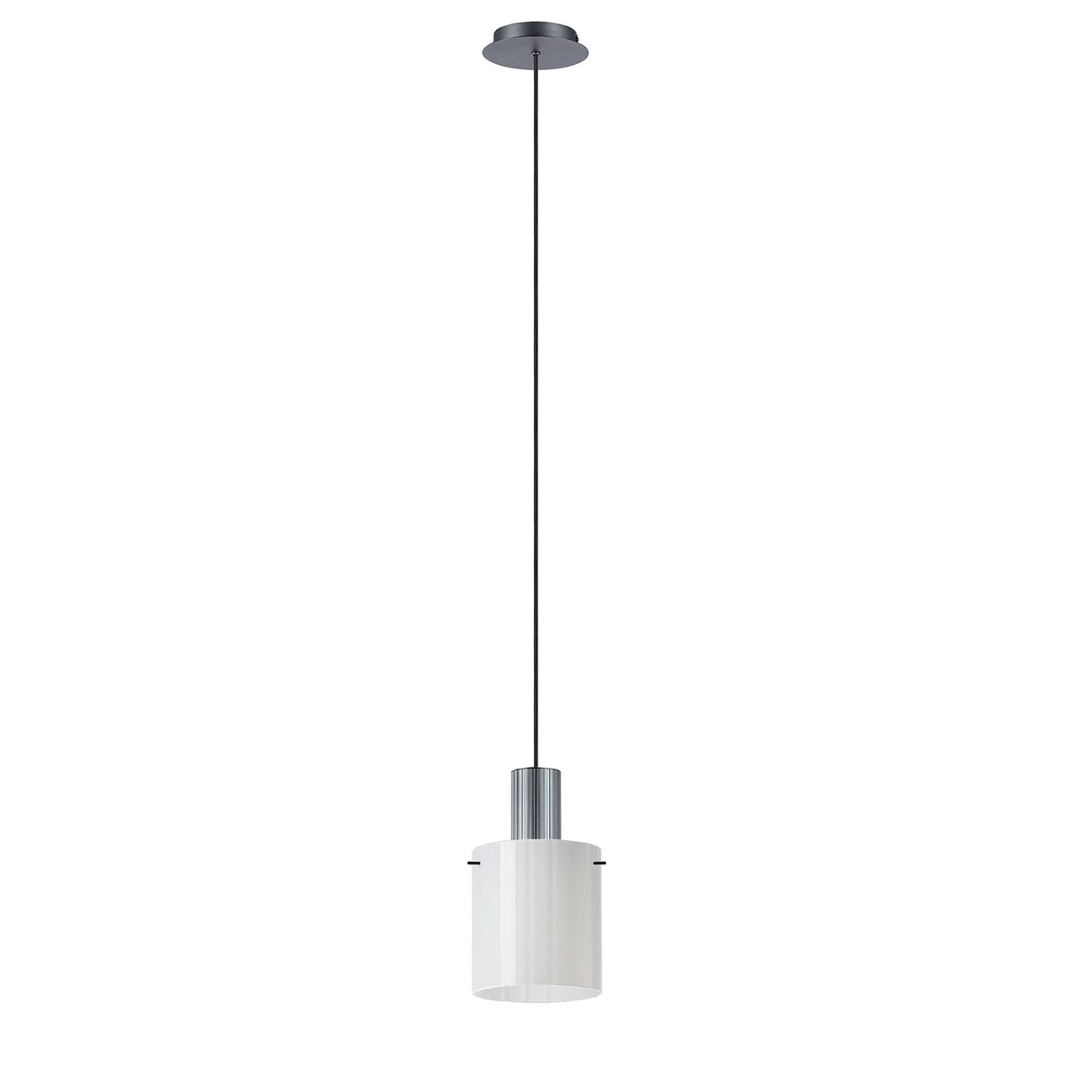 Belstone Wide Ribbed Single Drop Pendant in Dark Grey with Gloss White Glass