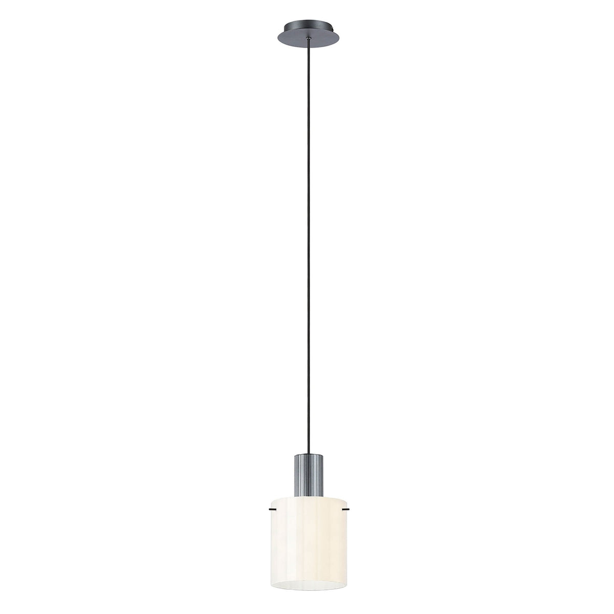 Belstone Wide Ribbed Single Drop Pendant in Dark Grey with Gloss White Glass