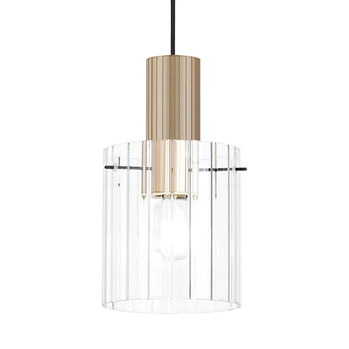 Belstone Wide Ribbed Single Drop Pendant in Light Gold with Clear Glass