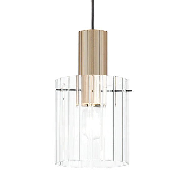 Belstone Wide Ribbed Single Drop Pendant in Light Gold with Clear Glass
