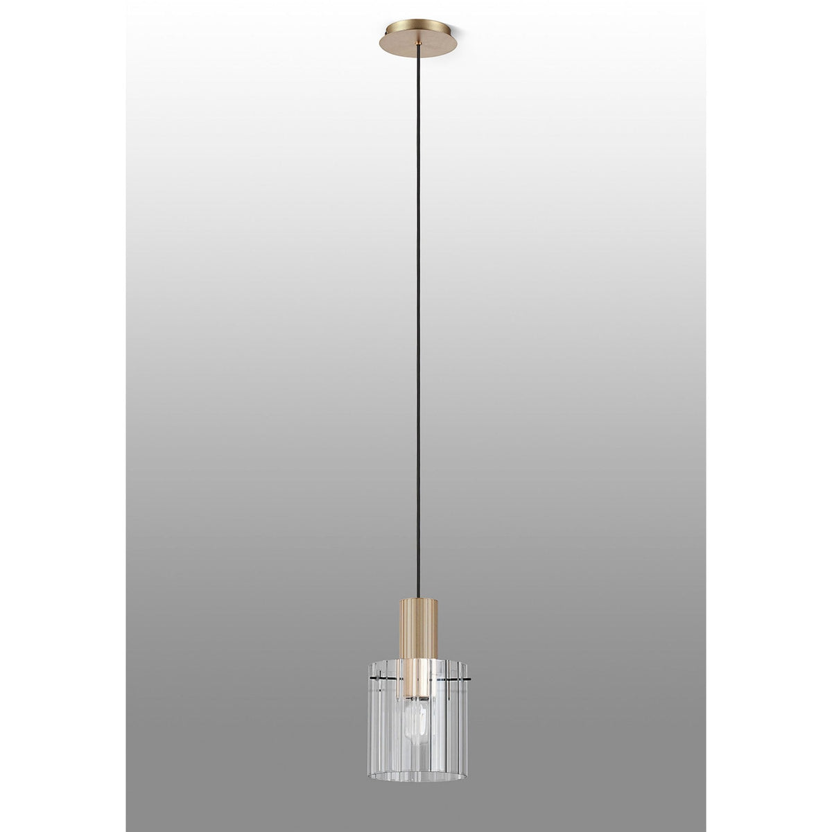 Belstone Wide Ribbed Single Drop Pendant in Light Gold with Clear Glass