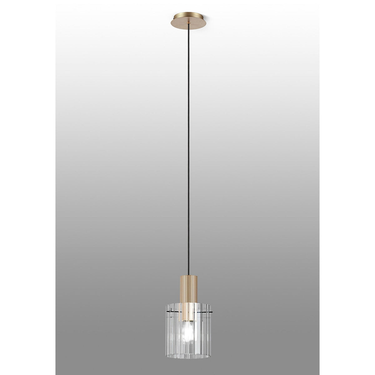 Belstone Wide Ribbed Single Drop Pendant in Light Gold with Clear Glass