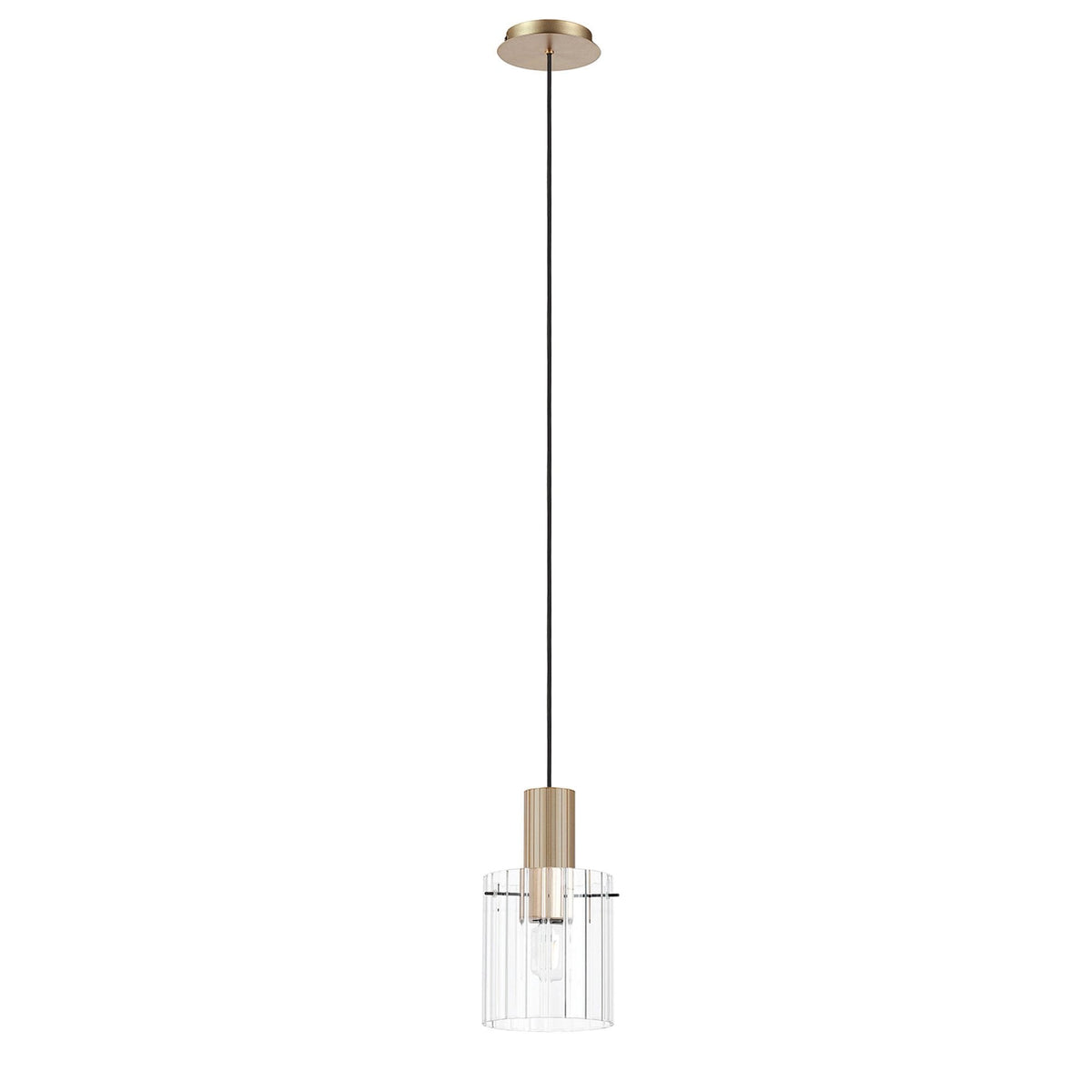 Belstone Wide Ribbed Single Drop Pendant in Light Gold with Clear Glass
