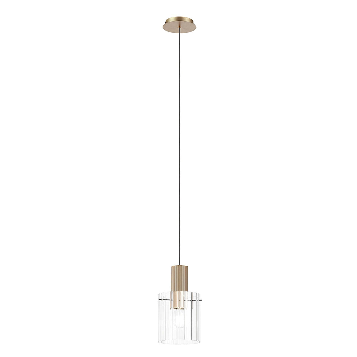 Belstone Wide Ribbed Single Drop Pendant in Light Gold with Clear Glass