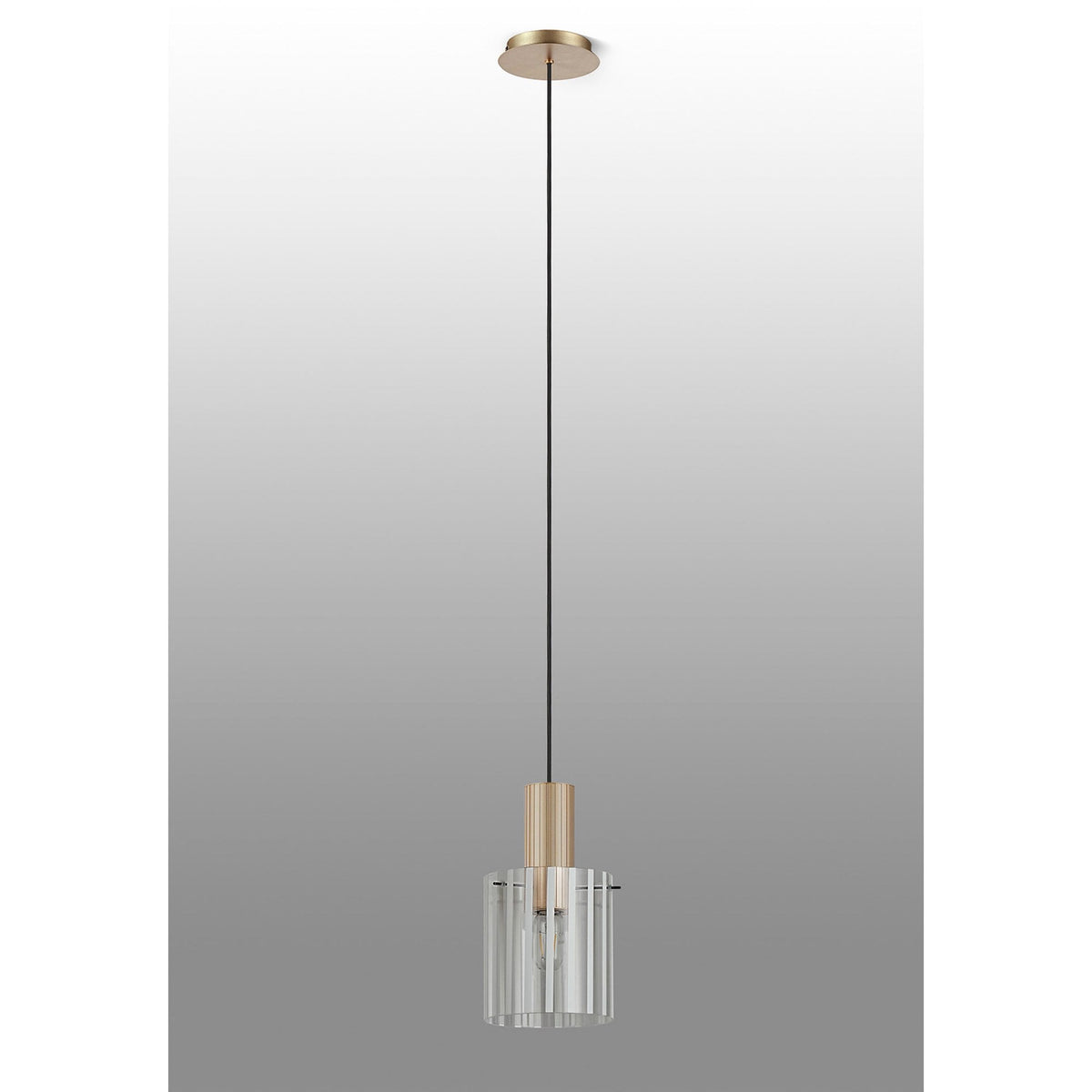 Belstone Wide Ribbed Single Drop Pendant in Light Gold with Frosted & Clear Glass