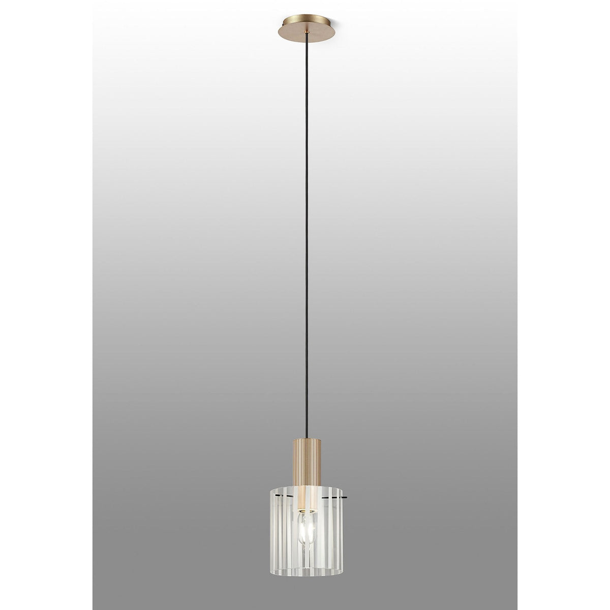 Belstone Wide Ribbed Single Drop Pendant in Light Gold with Frosted & Clear Glass