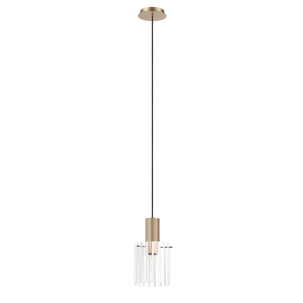 Belstone Wide Ribbed Single Drop Pendant in Light Gold with Frosted & Clear Glass