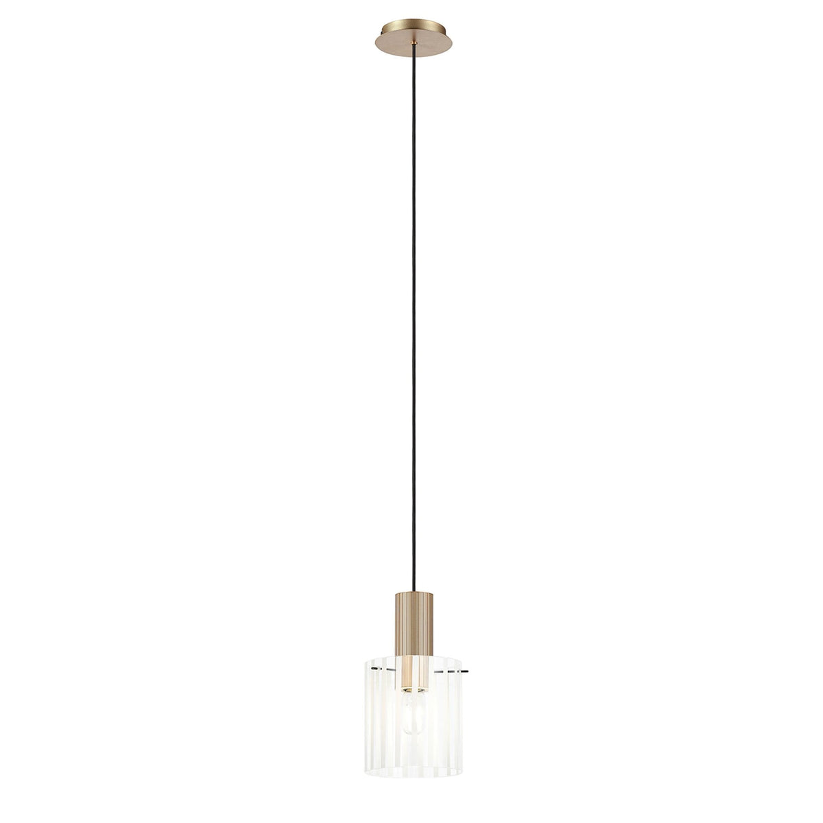 Belstone Wide Ribbed Single Drop Pendant in Light Gold with Frosted & Clear Glass