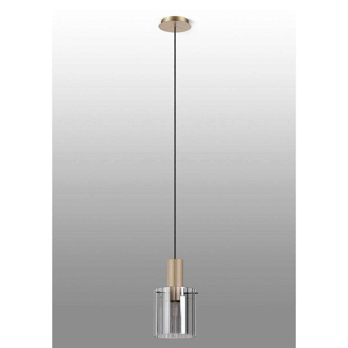 Belstone Wide Ribbed Single Drop Pendant in Light Gold with Smoke Glass