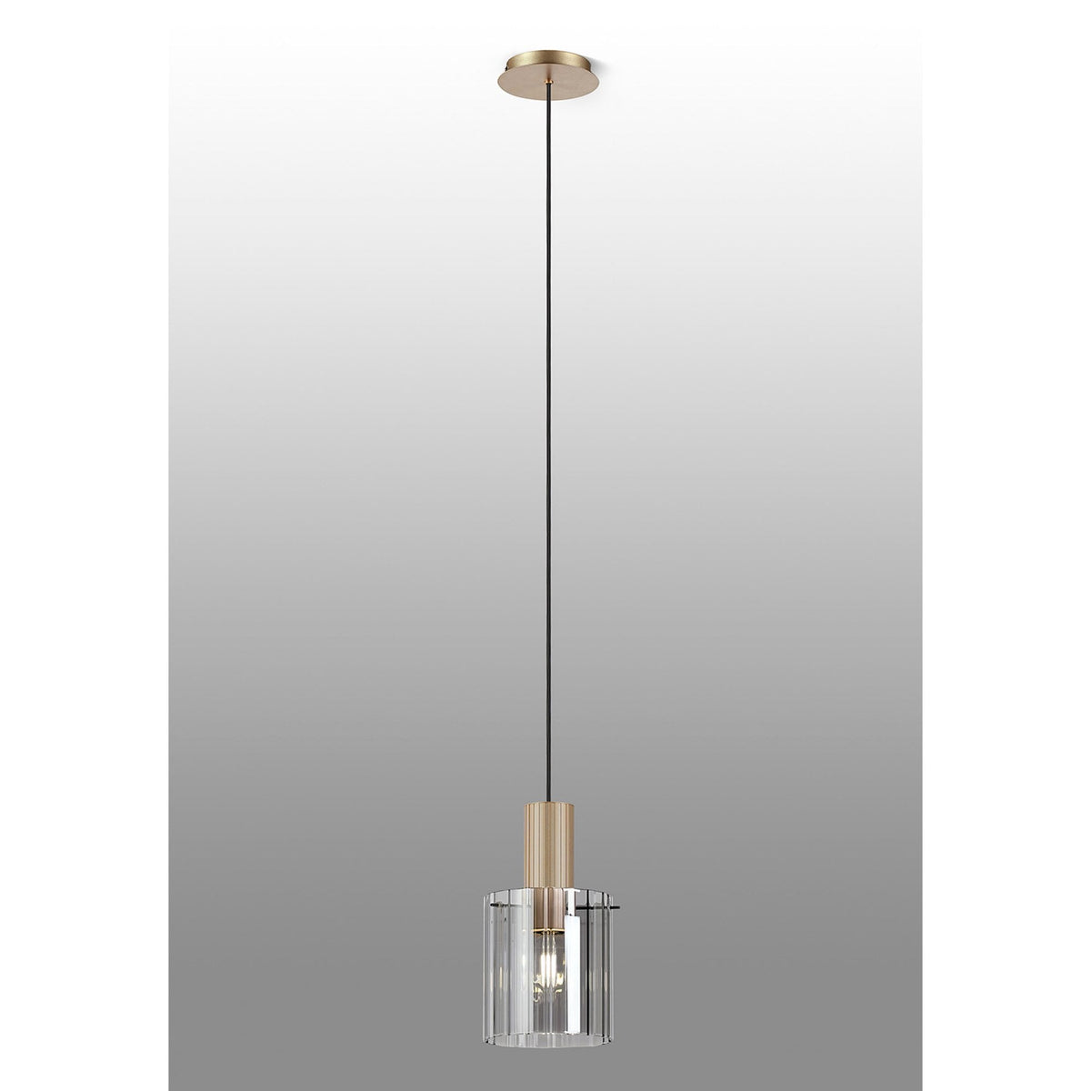 Belstone Wide Ribbed Single Drop Pendant in Light Gold with Smoke Glass