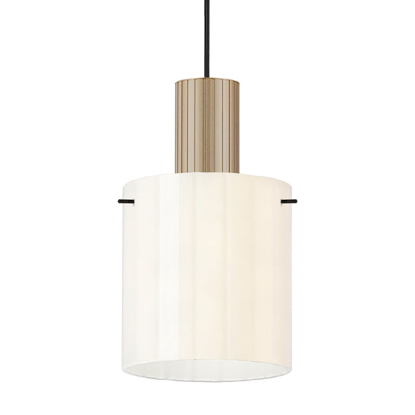 Belstone Wide Ribbed Single Drop Pendant in Light Gold with Gloss White Glass