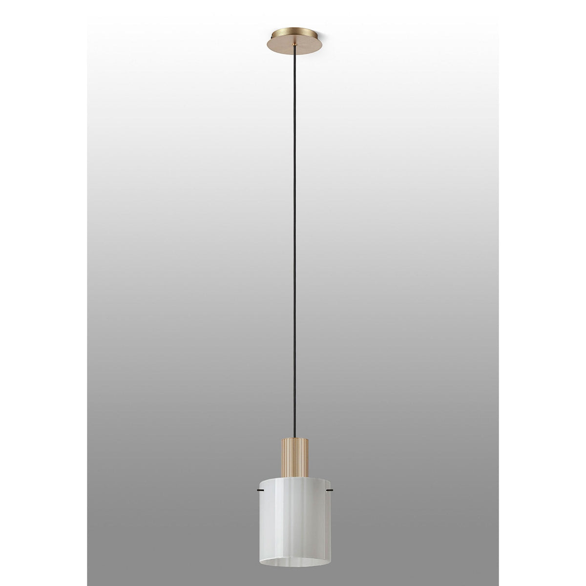 Belstone Wide Ribbed Single Drop Pendant in Light Gold with Gloss White Glass