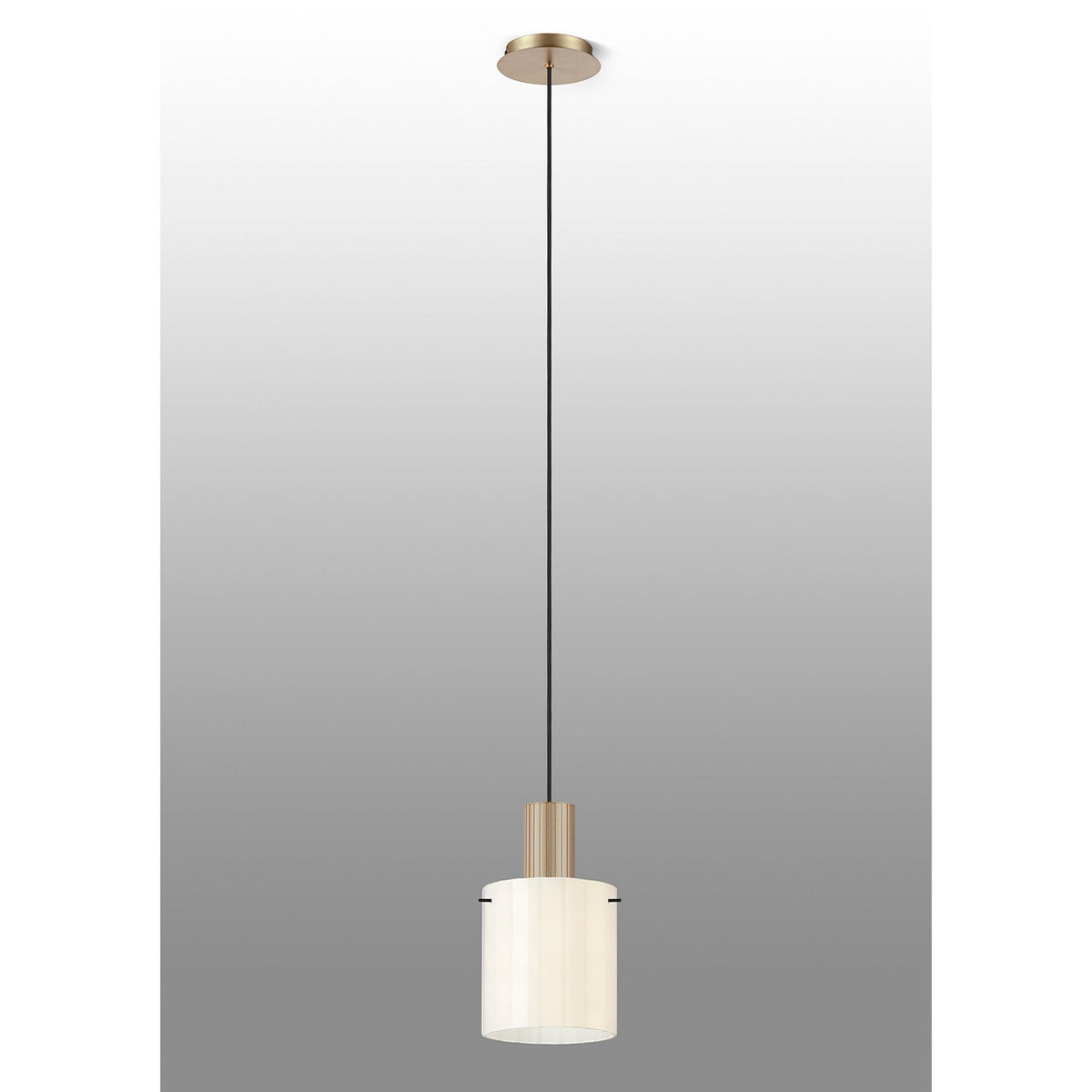 Belstone Wide Ribbed Single Drop Pendant in Light Gold with Gloss White Glass