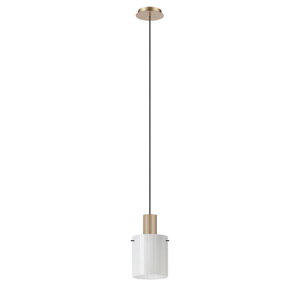 Belstone Wide Ribbed Single Drop Pendant in Light Gold with Gloss White Glass