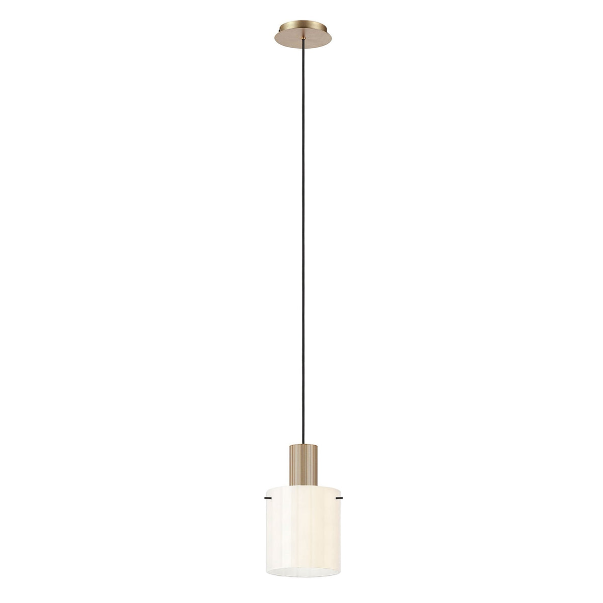 Belstone Wide Ribbed Single Drop Pendant in Light Gold with Gloss White Glass
