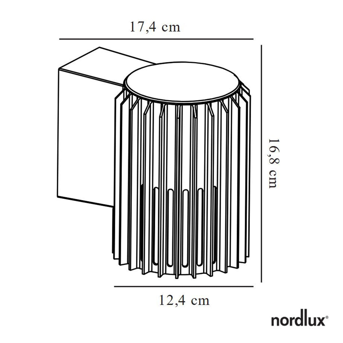 A diagram illustrating the dimensions of the cylindrical wall light in centimetres.
