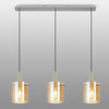 Belstone Fine Ribbed Triple Drop Linear Pendant in Beige Stone with Amber Glass