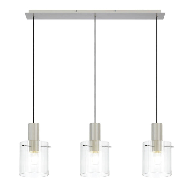 Belstone Fine Ribbed Triple Drop Linear Pendant in Beige Stone with Clear Glass