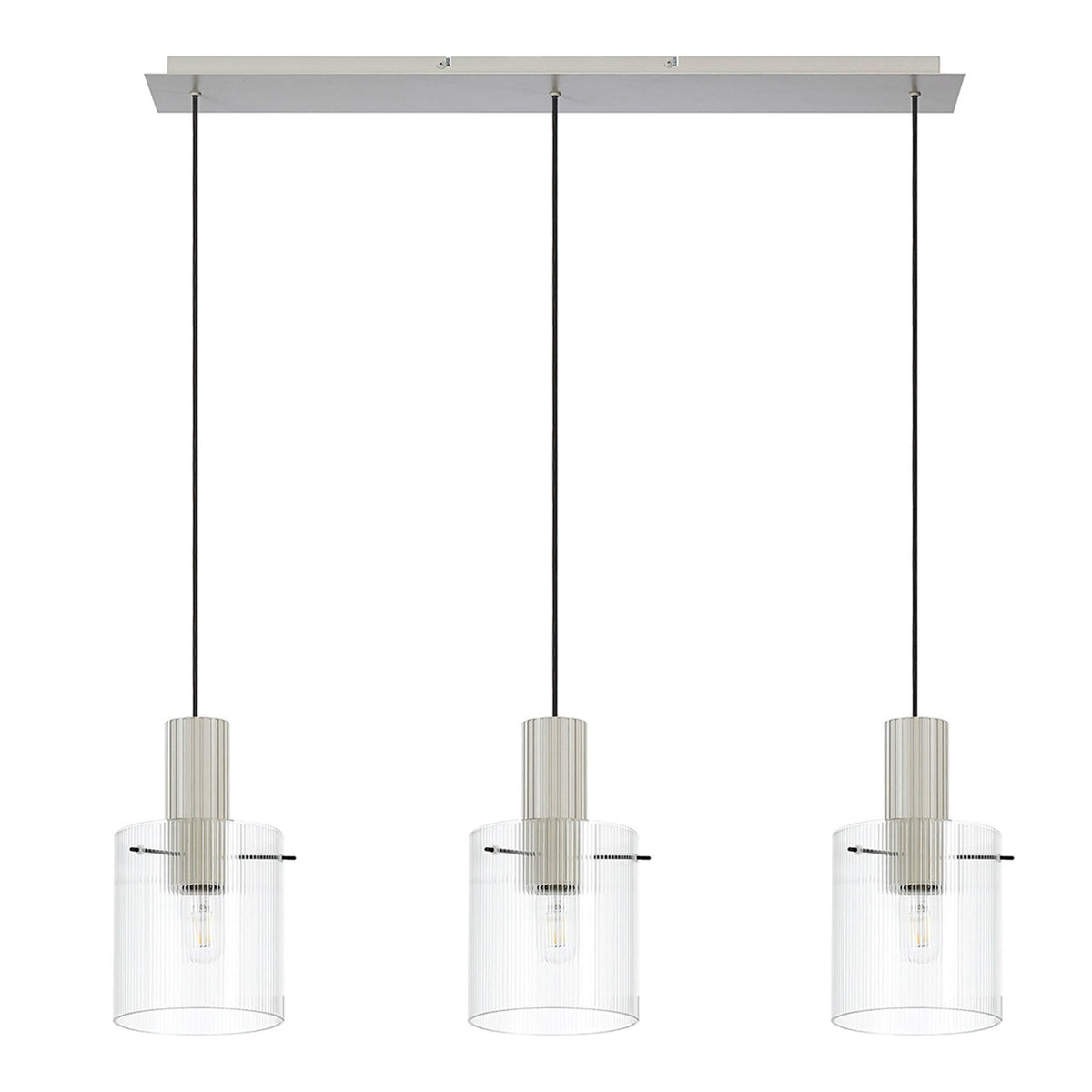 Belstone Fine Ribbed Triple Drop Linear Pendant in Beige Stone with Clear Glass