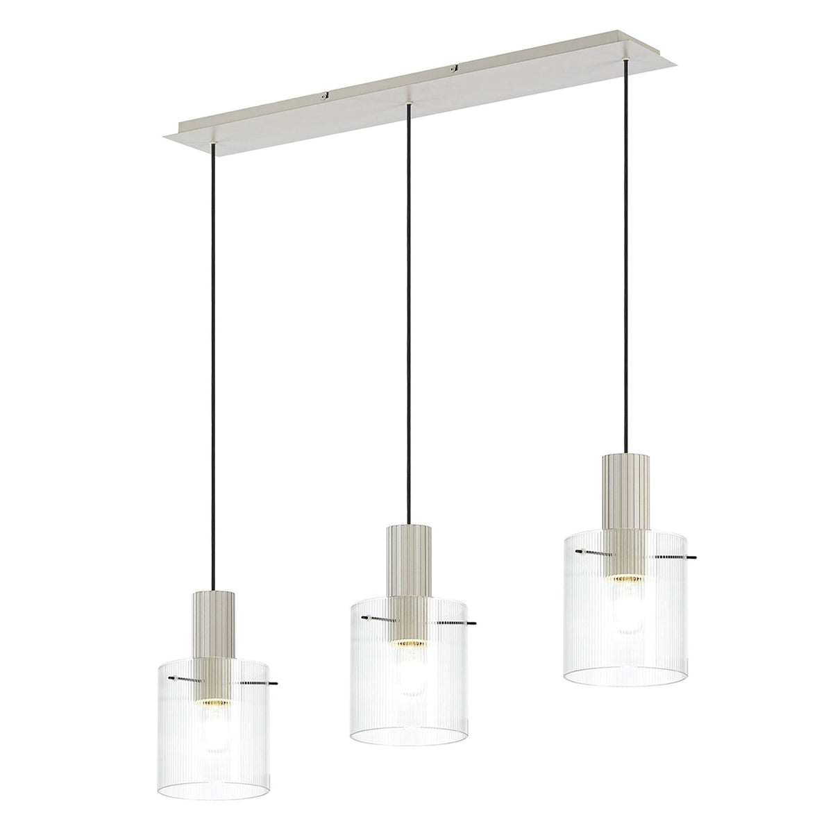 Belstone Fine Ribbed Triple Drop Linear Pendant in Beige Stone with Clear Glass