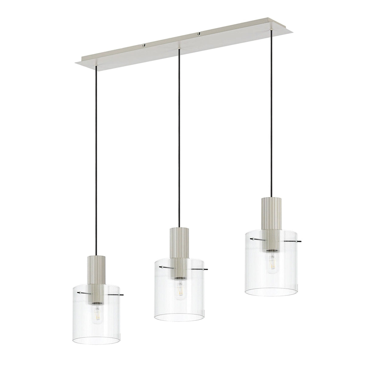 Belstone Fine Ribbed Triple Drop Linear Pendant in Beige Stone with Clear Glass