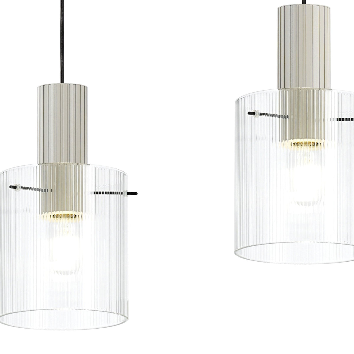 Belstone Fine Ribbed Triple Drop Linear Pendant in Beige Stone with Clear Glass