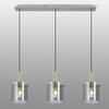 Belstone Fine Ribbed Triple Drop Linear Pendant in Beige Stone with Smoke Glass